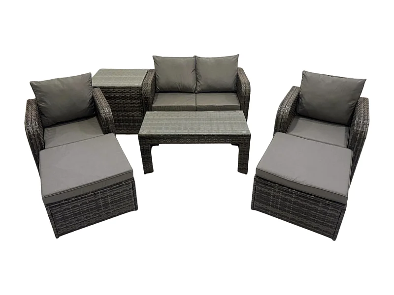 Salon de jardin avec Chaise inclinable Table basse Table d'appoint 2 Grand tabourets Gris foncé mixte