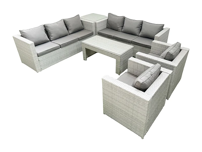 Ensembles de meubles d'extérieur avec 2 Fauteuil Table basse oblongue Table d'appoint Gris clair mixte