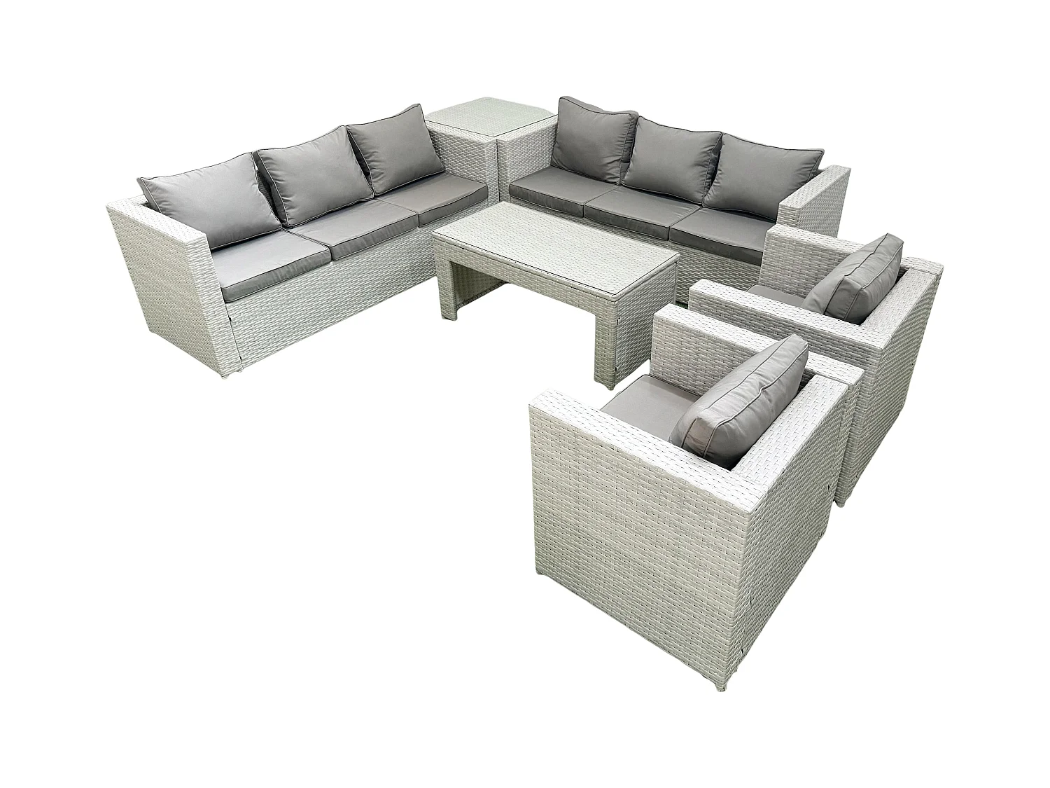 Gartenmöbelset Polyrattan mit 2 Sesseln Rechteckiger Couchtisch Beistelltisch Hellgrau gemischt