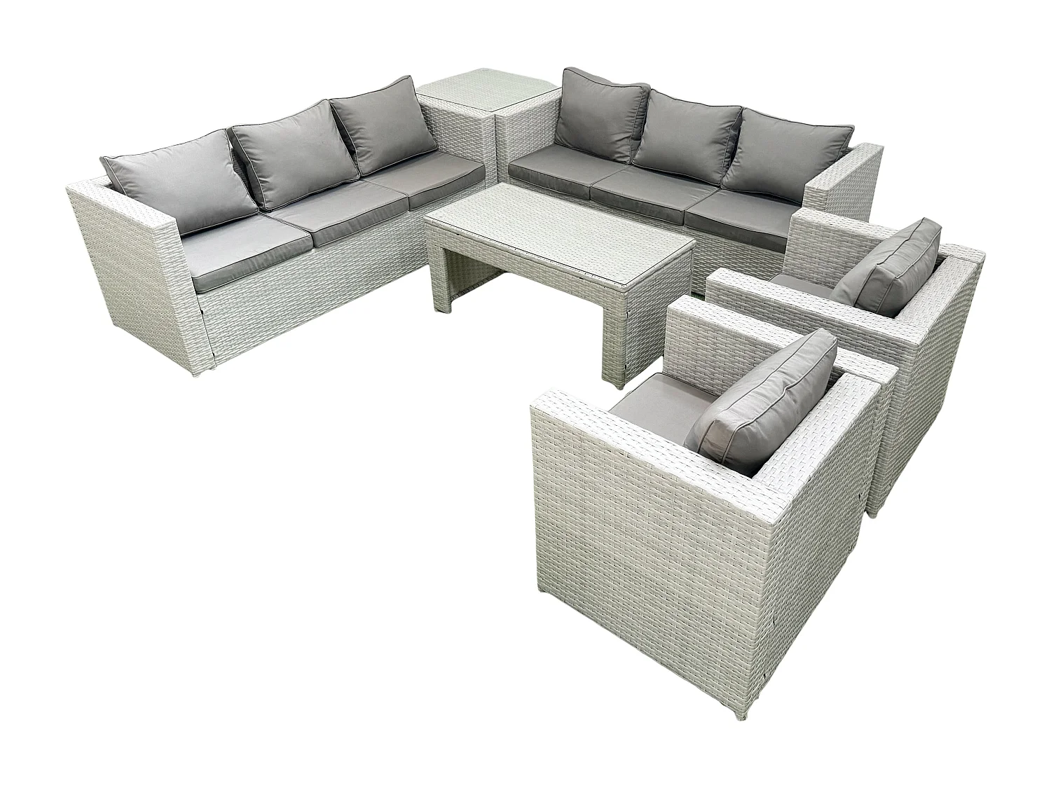 Ensembles de meubles d'extérieur avec 2 Fauteuil Table basse oblongue Table d'appoint Gris clair mixte