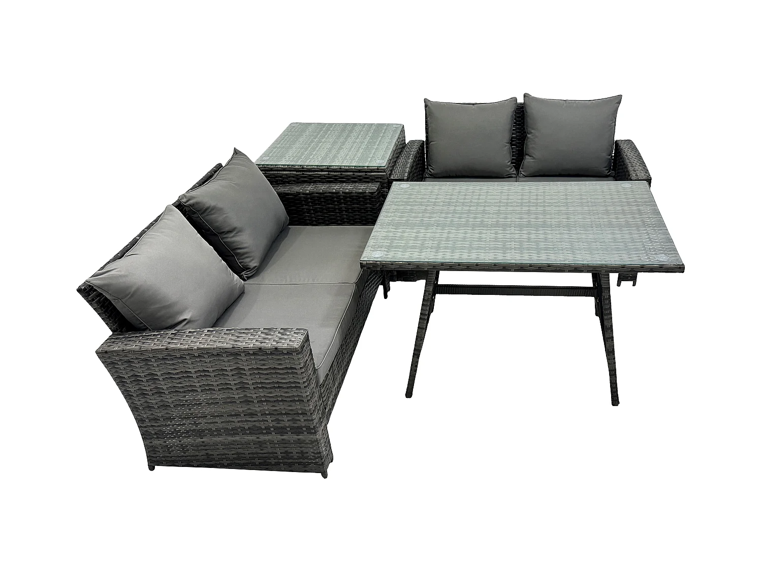 4 Pièces Ensemble de canapé en rotin extérieur avec Table d'appoint Gris foncé mixte