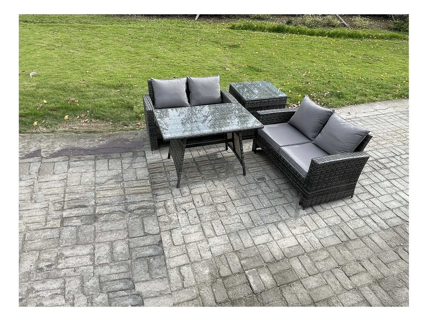 4 Pièces Ensemble de canapé en rotin extérieur avec Table d'appoint Gris foncé mixte