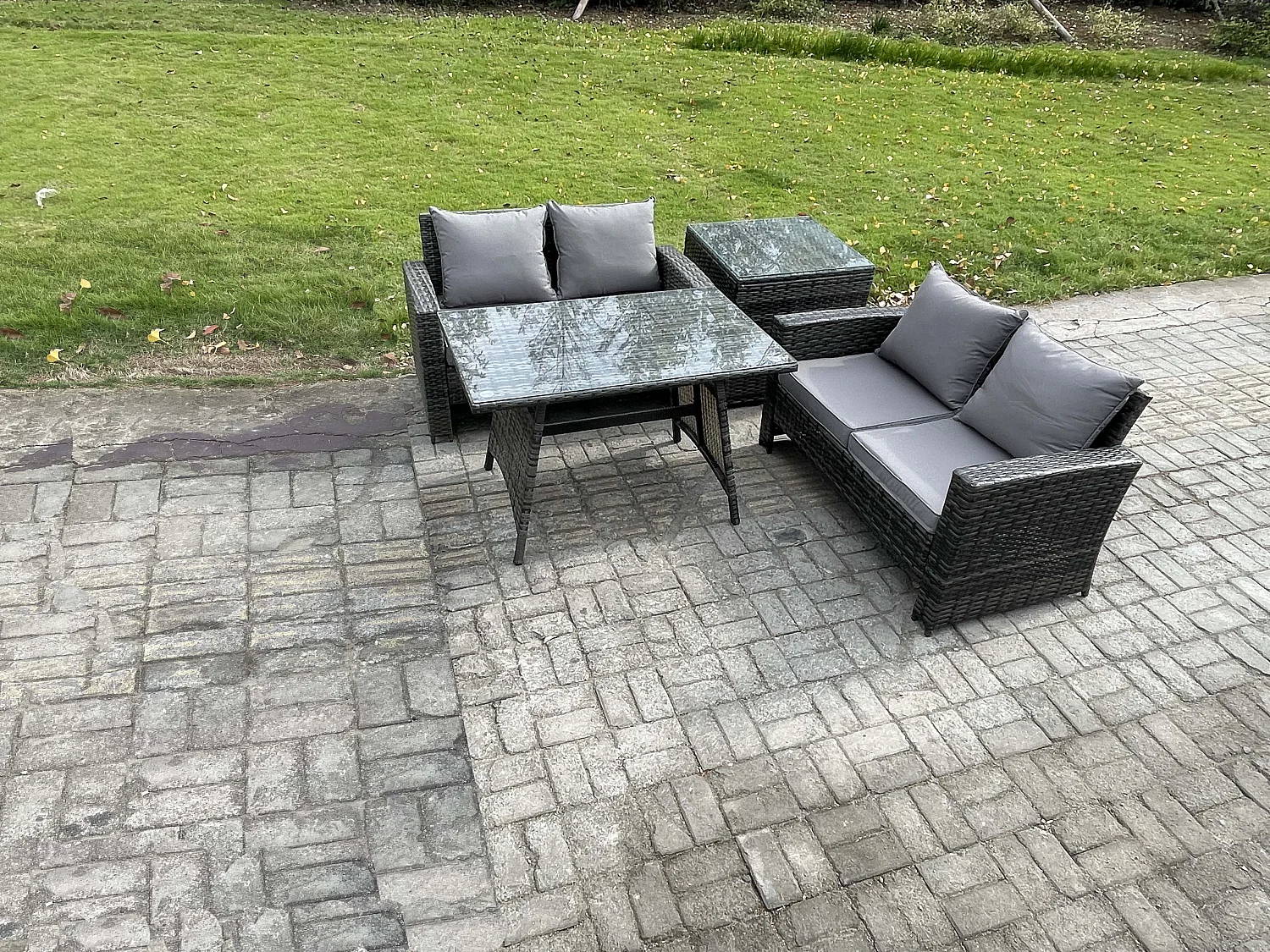 Gartenmöbelset 4 Stücke Polyrattan Garten Sofa im Freien mit Beistelltisch Dunkelgrau Gemischt