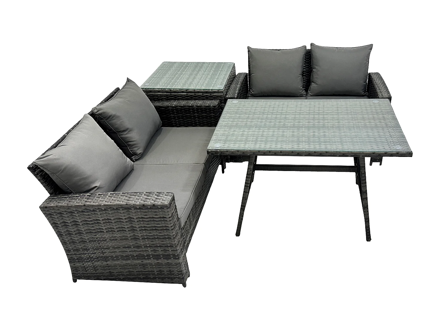 Fimous Garden Furniture Sets 4 Pieces Wicker Rattan Furniture Manual Wicker Patio Sofa Patio Conversation Set with Side Table Dark Grey Mixed