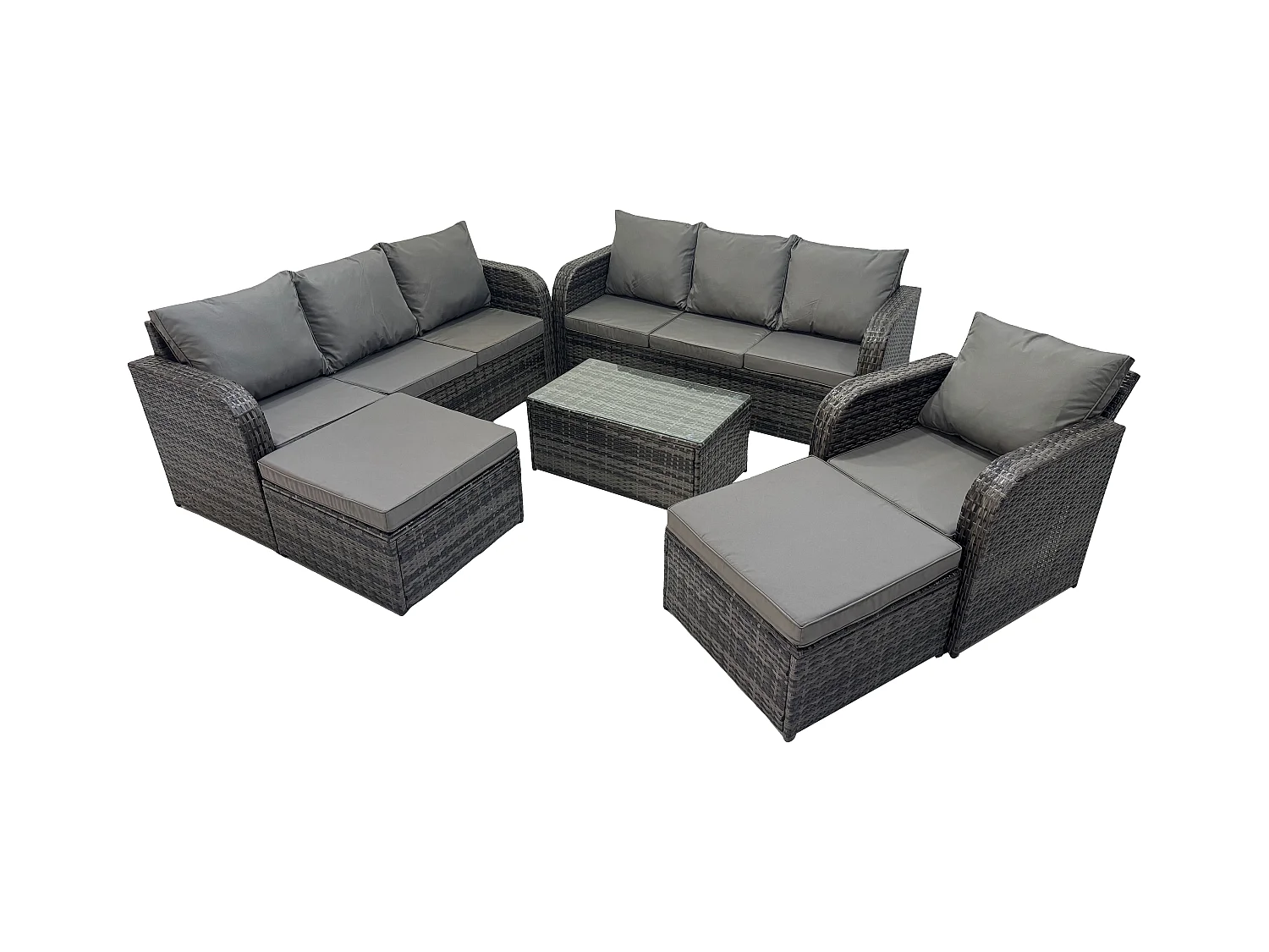 Salon de jardin 9 places Ensemble de canapés en rotin avec Table basse 2 Grand tabourets Gris foncé mixte
