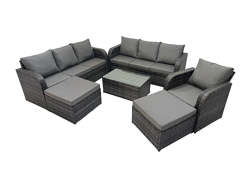 Polyrattan Gartenmöbel Set 9-Sitzer Garten Sofa im Freien Set mit Couchtisch 2 hohen Hockern Dunkelgrau Gemischt