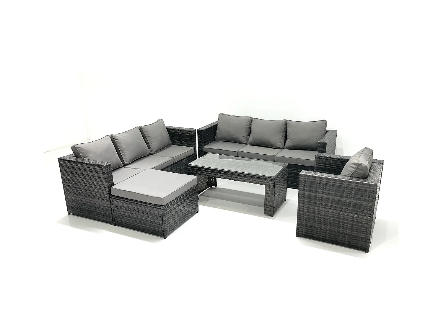 Salon de jardin Ensemble 8 places avec Dessus en verre Table basse