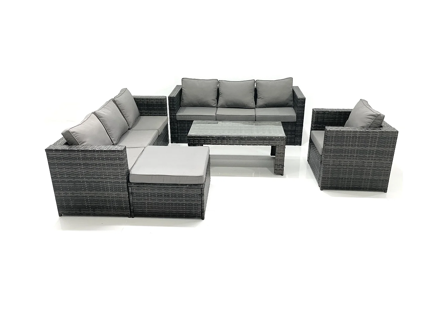 Polyrattan Gartenmöbel Set Outdoor 8-Sitzer Garten Sofa Sets mit Glasplatte Couchtisch
