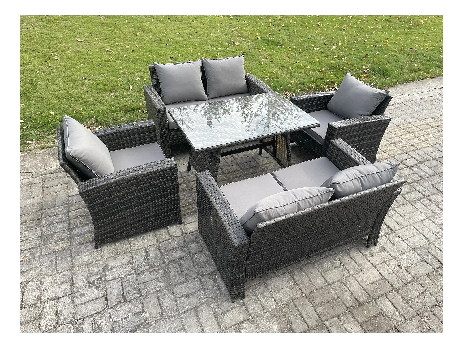 Salon de jardin 6 places avec Table à manger rectangulaire Canapé à deux places Gris foncé mixte