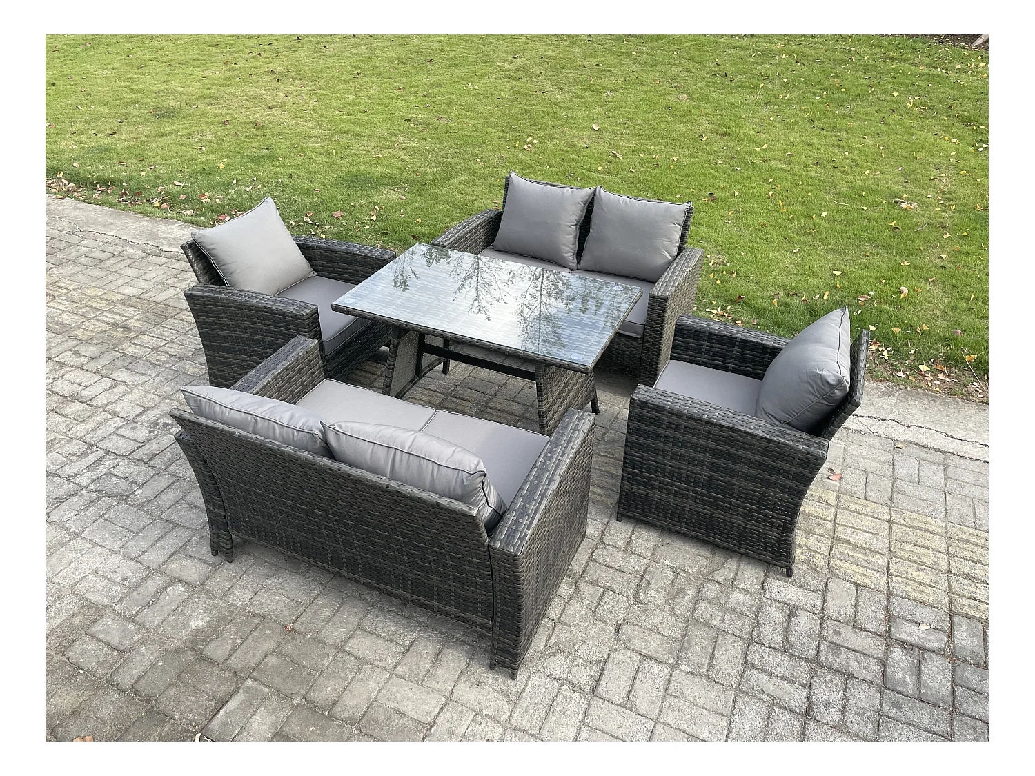 Salon de jardin 6 places avec Table à manger rectangulaire Canapé à deux places Gris foncé mixte