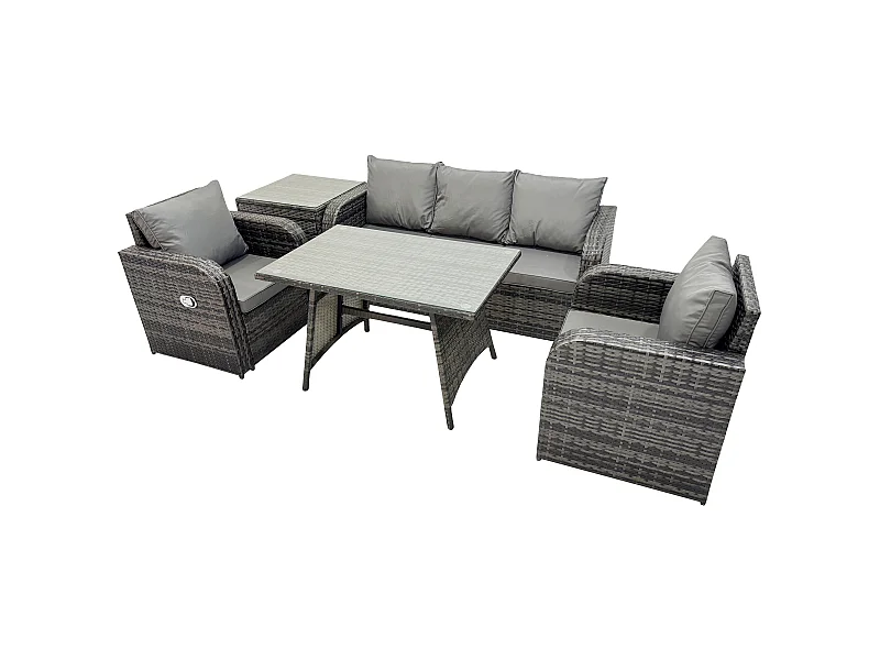 Hoher Rücken Rattan Gartenmöbel Sets mit Rechteckiger Esstisch Liegestühle 3-Sitzer Sofa Beistelltisch