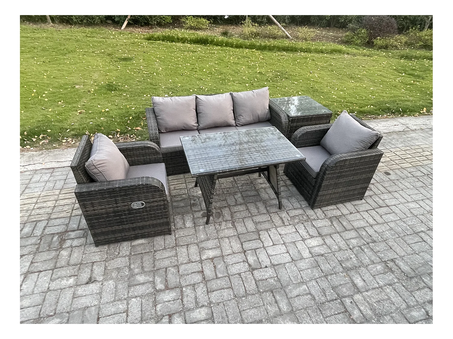 Ensemble de Meubles de Jardin avec Table à manger rectangulaire Chaise inclinable Canapé 3 places Table d'appoint