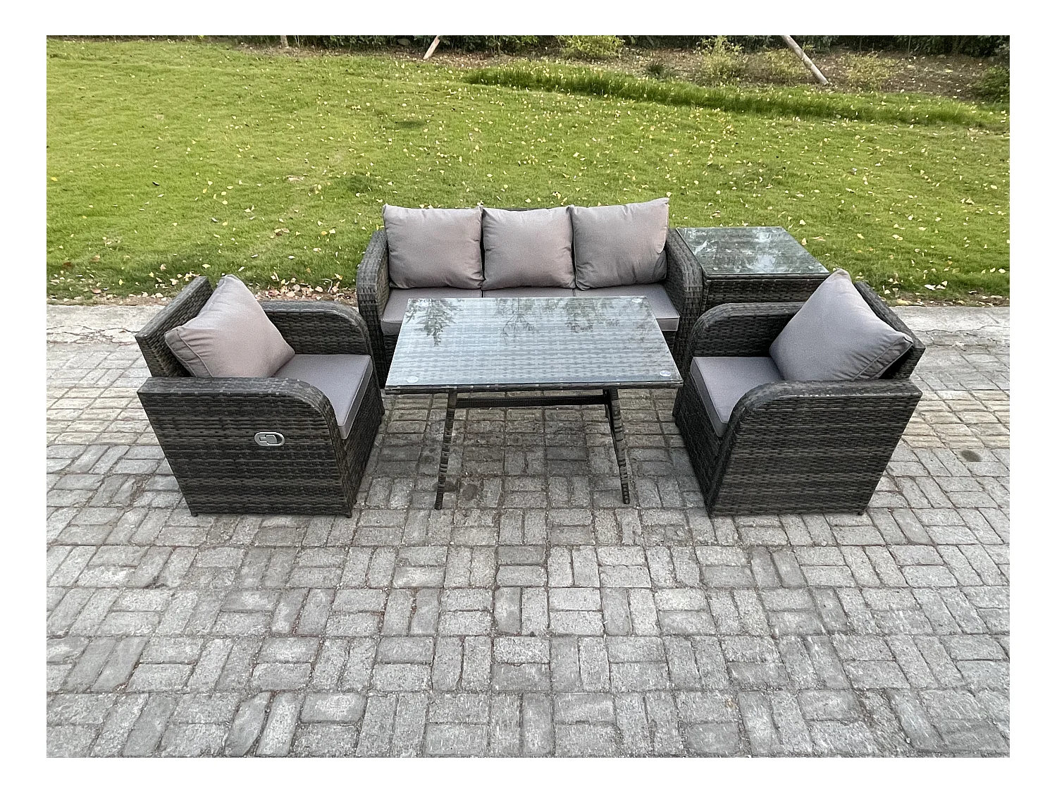 Ensemble de Meubles de Jardin avec Table à manger rectangulaire Chaise inclinable Canapé 3 places Table d'appoint