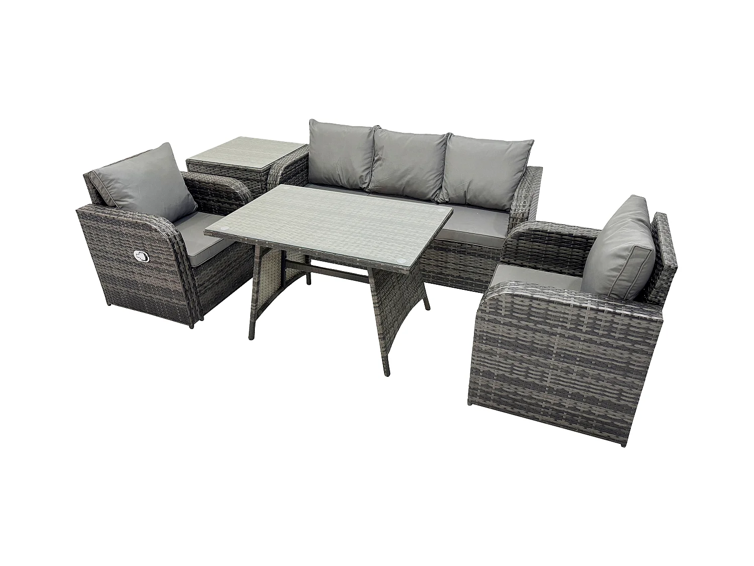 Hoher Rücken Rattan Gartenmöbel Sets mit Rechteckiger Esstisch Liegestühle 3-Sitzer Sofa Beistelltisch