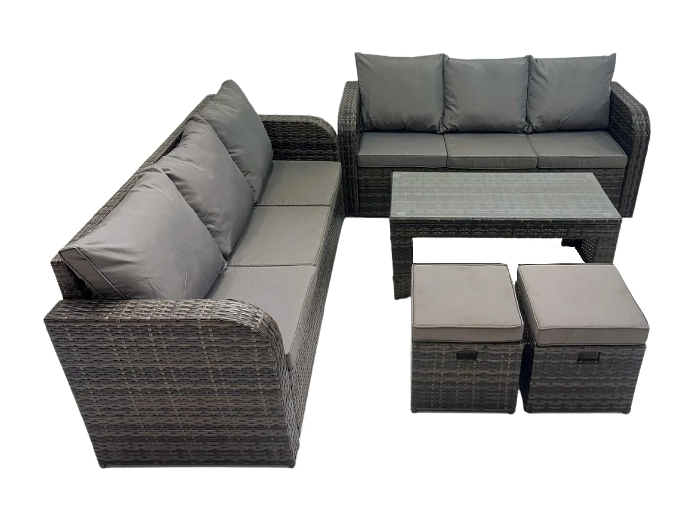 8 places Ensembles de meubles de jardin Ensemble de canapés en rotin avec Table basse rectangulaire 2 Petits tabourets