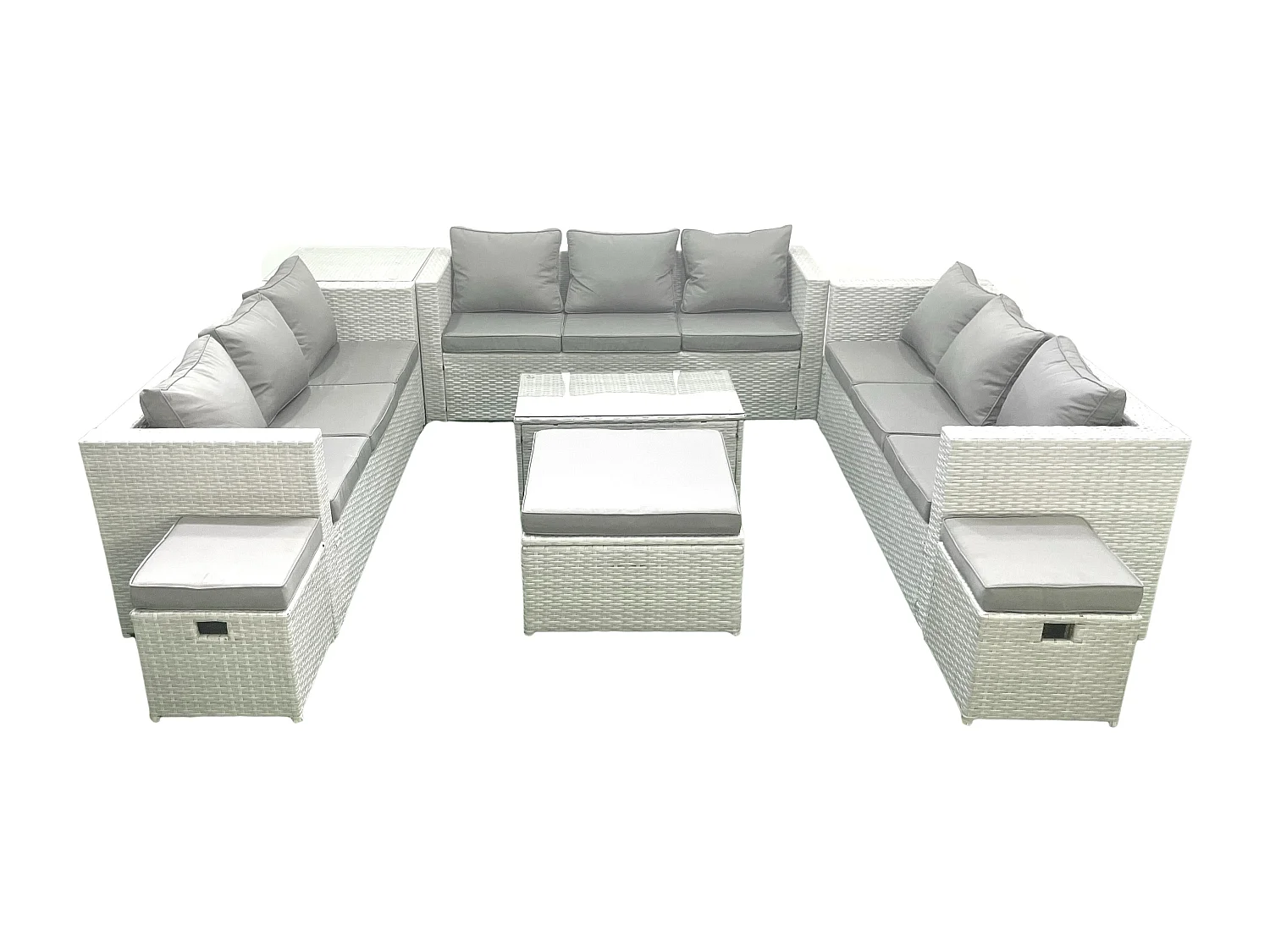 Ensemble de meubles de jardin en rotin 12 places avec Canapé de jardin Table basse 3 Tabourets Table d'appoint Gris clair mixte