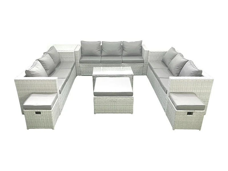 Ensemble de meubles de jardin en rotin 12 places avec Canapé de jardin Table basse 3 Tabourets Table d'appoint Gris clair mixte