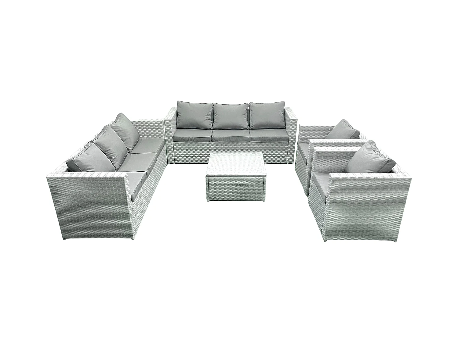 Salon de Jardin en rotin avec 2 Fauteuil Table basse carrée Gris clair mixte