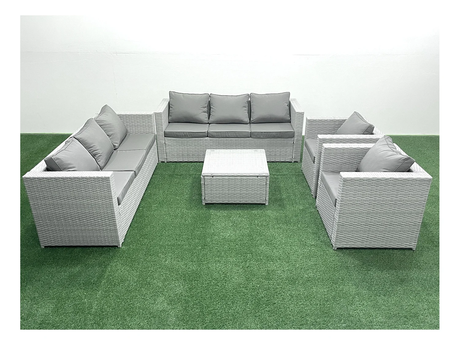 Salon de Jardin en rotin avec 2 Fauteuil Table basse carrée Gris clair mixte