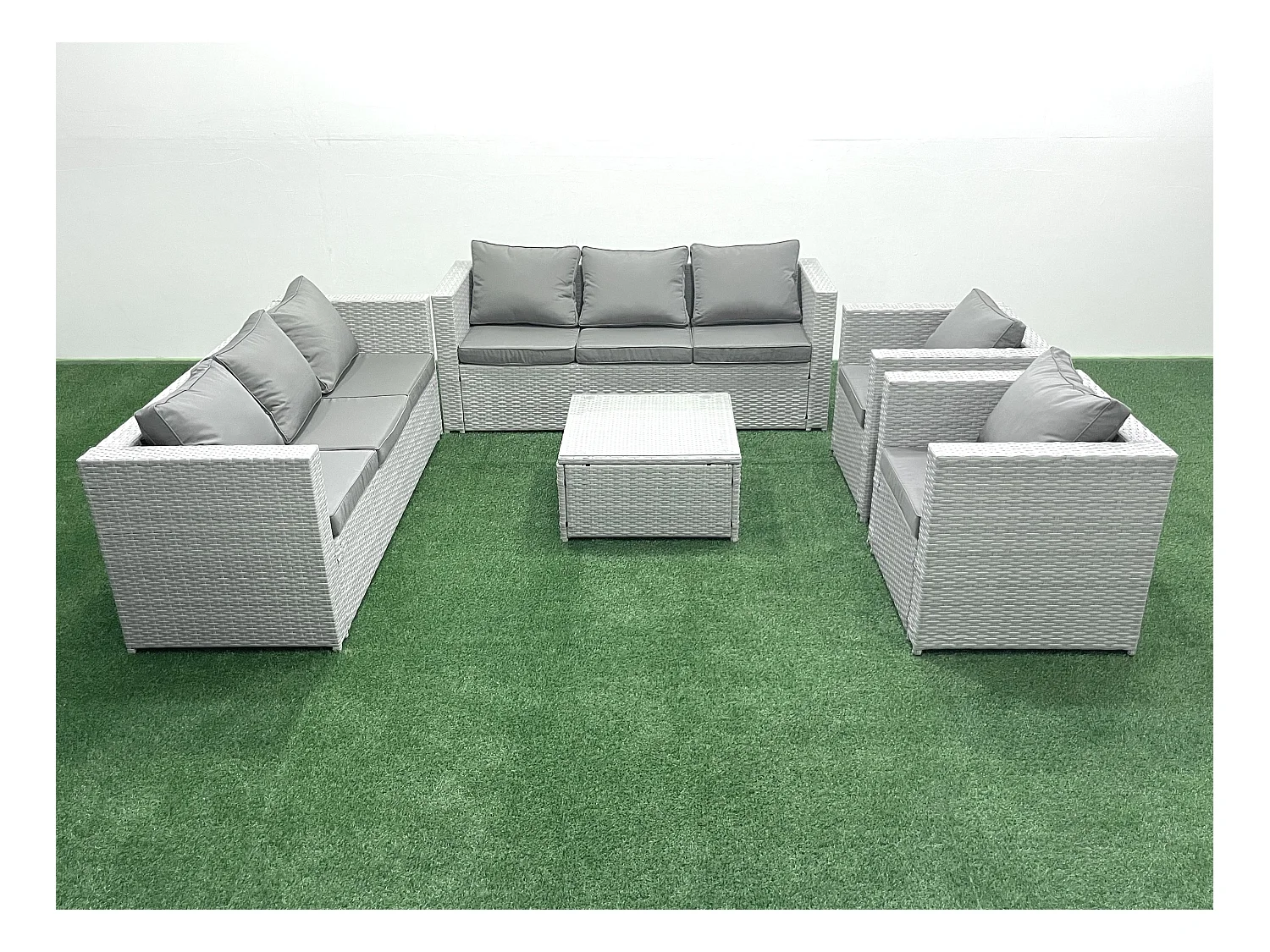 Salon de Jardin en rotin avec 2 Fauteuil Table basse carrée Gris clair mixte