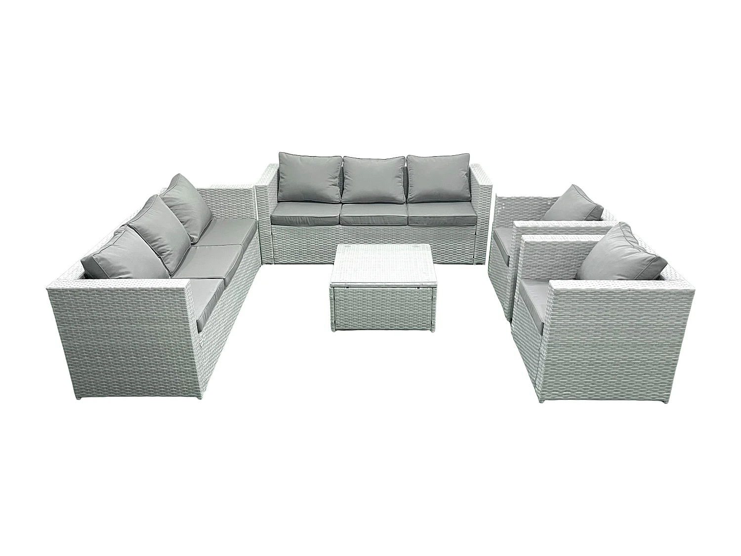 Rattan Sofa Gartenmöbel Set mit 2 Sesseln Quadratischer Couchtisch Hellgrau gemischt