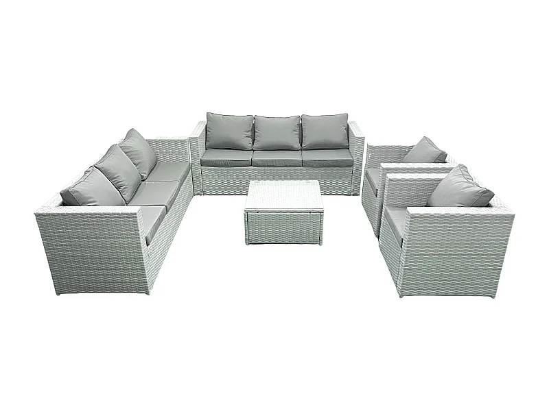 Salon de Jardin en rotin avec 2 Fauteuil Table basse carrée Gris clair mixte