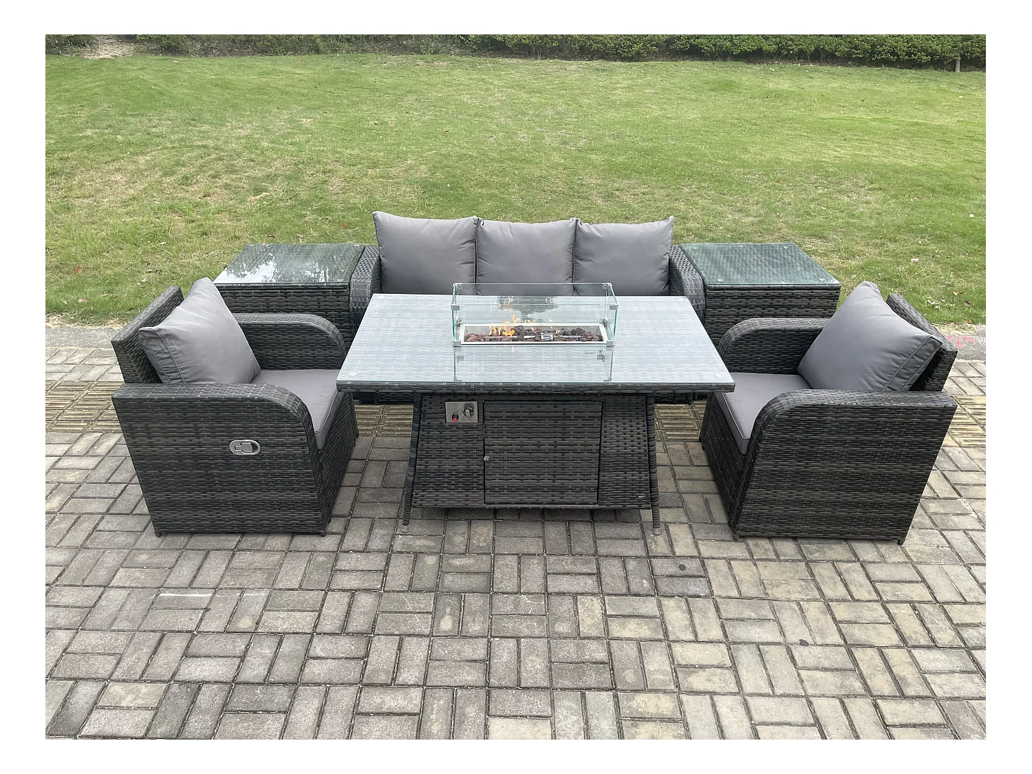 Salon de jardin exterieur Table de foyer à gaz avec Canapé Lounge 2 Tables d'appoint