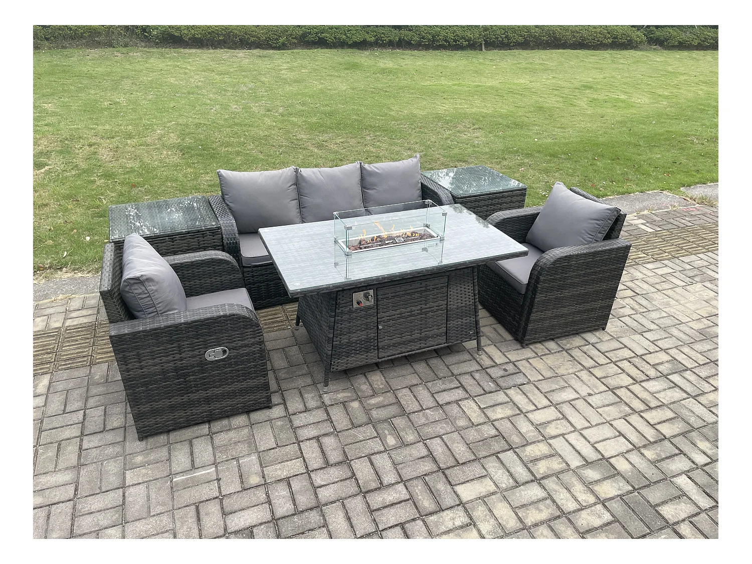 Salon de jardin exterieur Table de foyer à gaz avec Canapé Lounge 2 Tables d'appoint