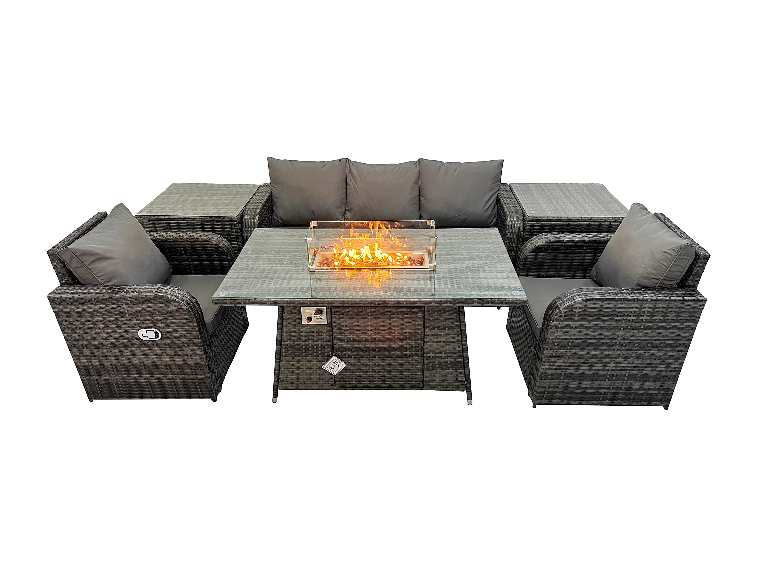 Salon de jardin exterieur Table de foyer à gaz avec Canapé Lounge 2 Tables d'appoint