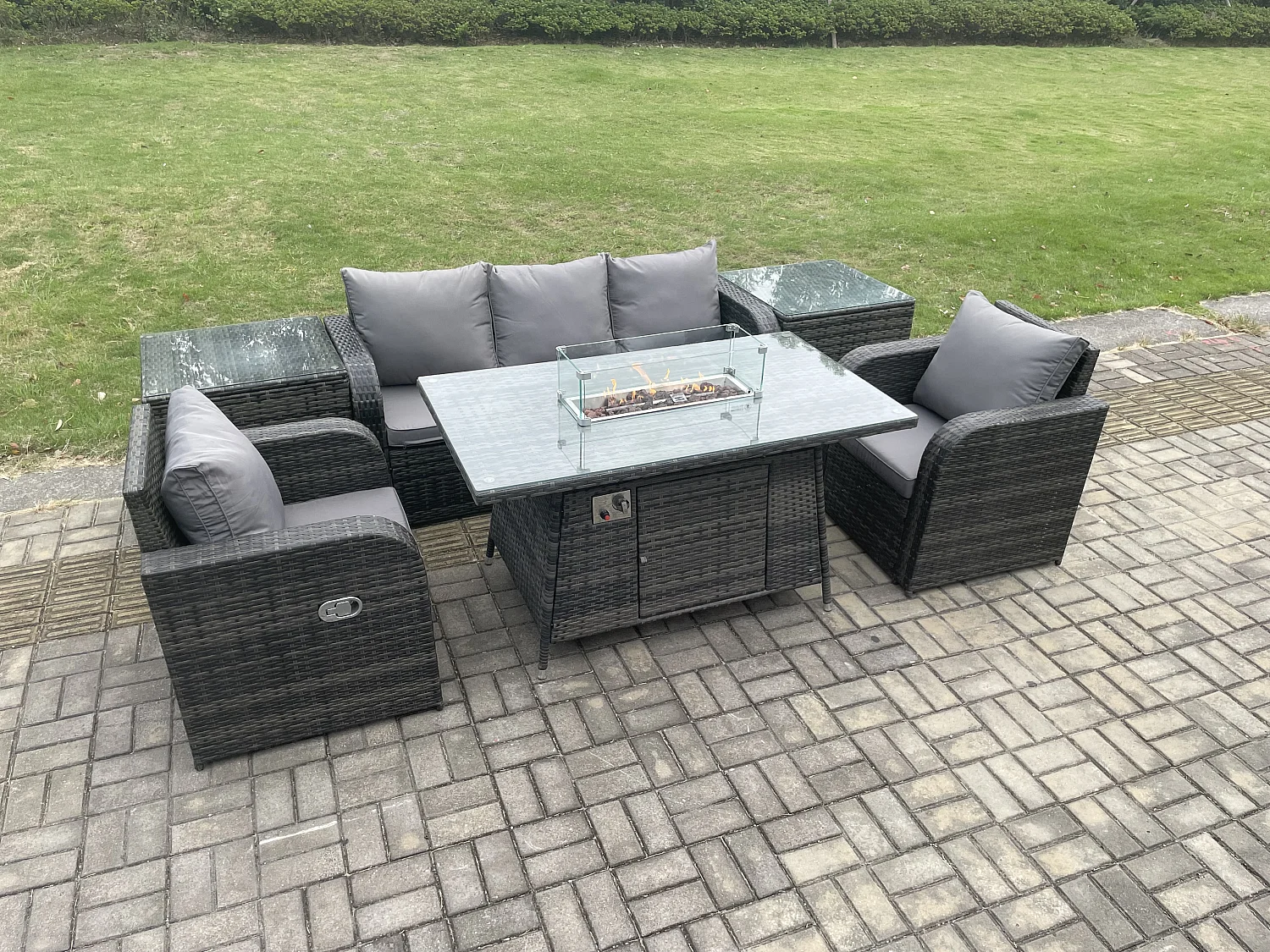 Salon de jardin exterieur Table de foyer à gaz avec Canapé Lounge 2 Tables d'appoint