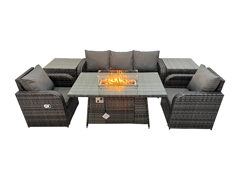 Salon de jardin exterieur Table de foyer à gaz avec Canapé Lounge 2 Tables d'appoint