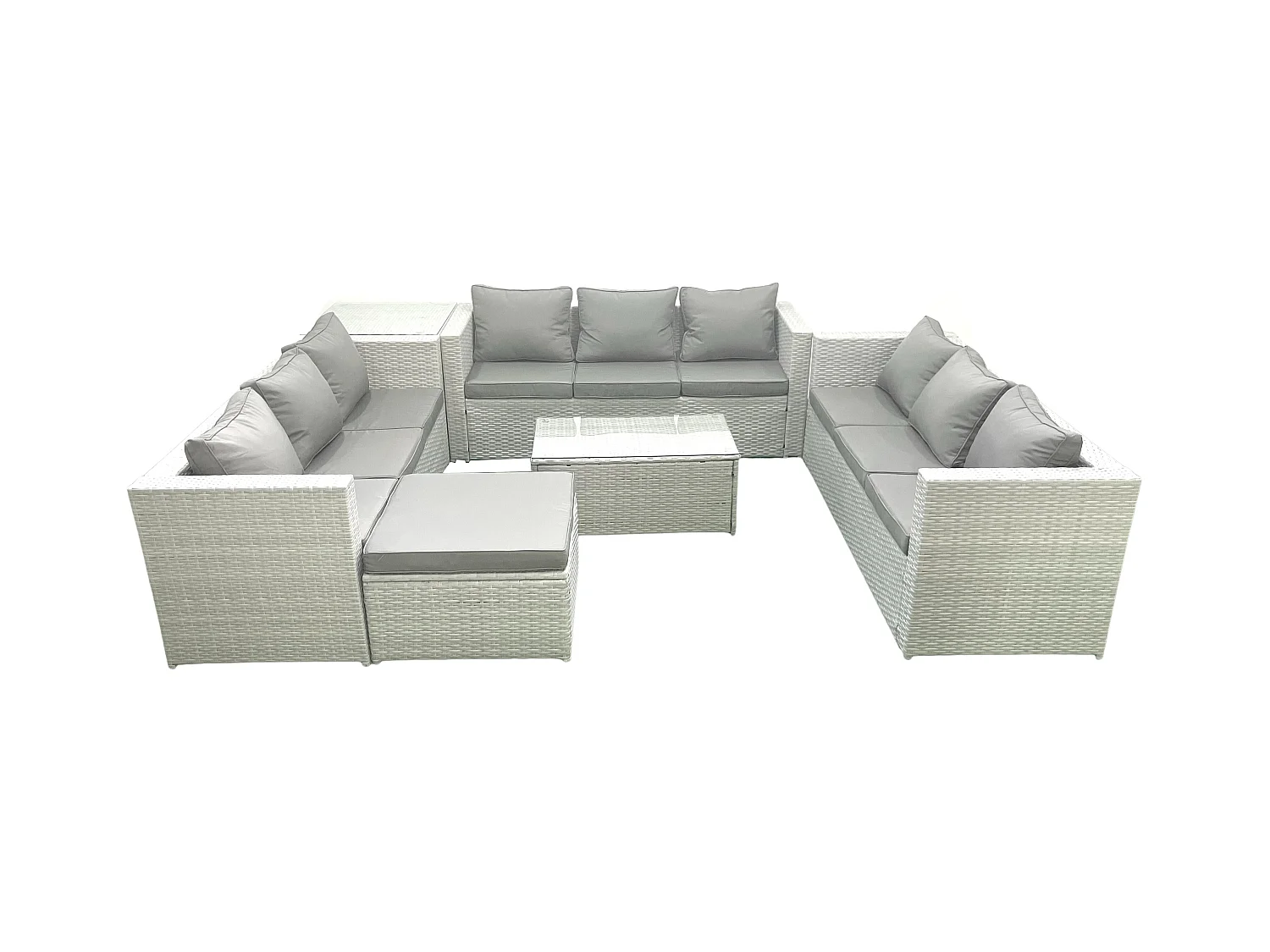 Ensemble de meubles de jardin en rotin 10 places avec Canapé de jardin Table basse Grand tabouret Table d'appoint Gris clair mixte