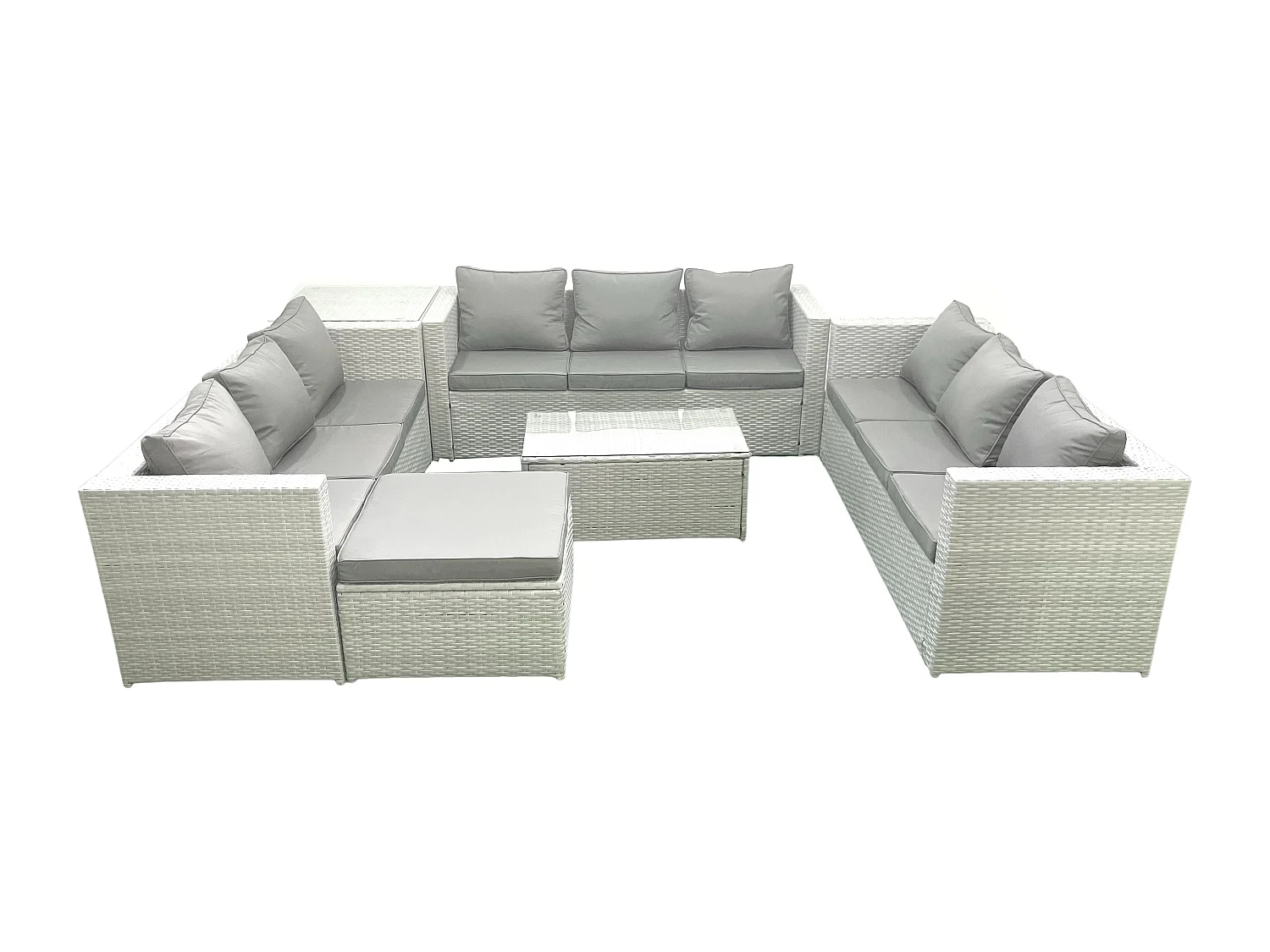 Ensemble de meubles de jardin en rotin 10 places avec Canapé de jardin Table basse Grand tabouret Table d'appoint Gris clair mixte