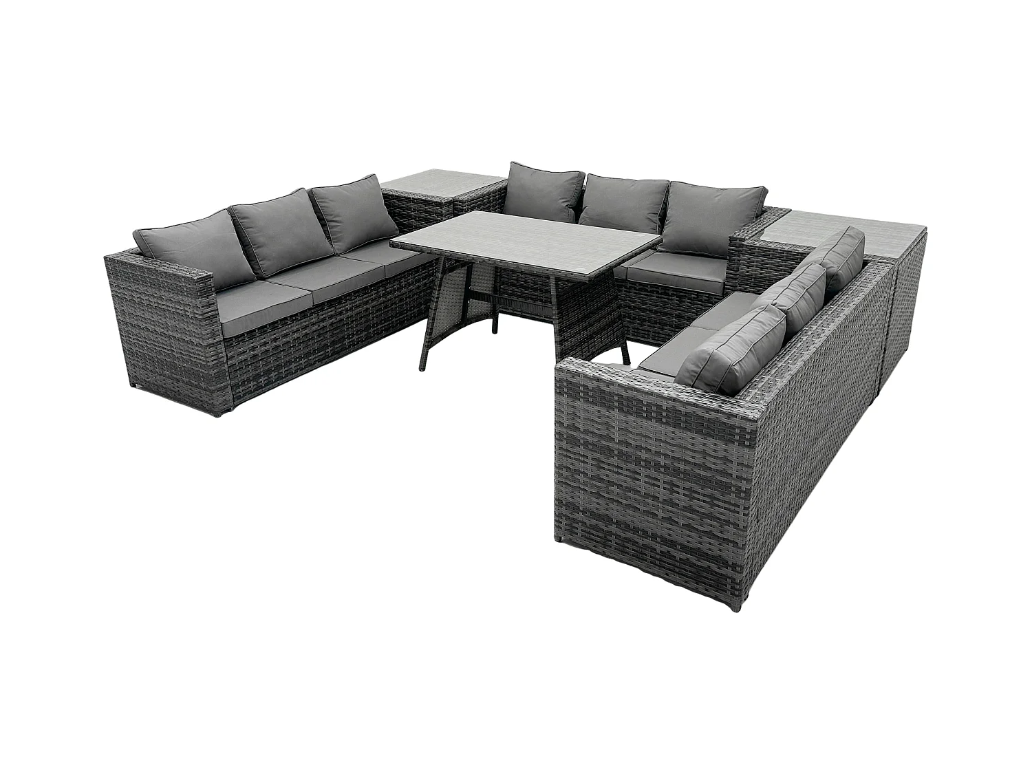 9-Sitzer Gartenmöbel Lounge Sofa Set mit Patio Esstisch 2 Beistelltischen Dunkelgrau Gemischt