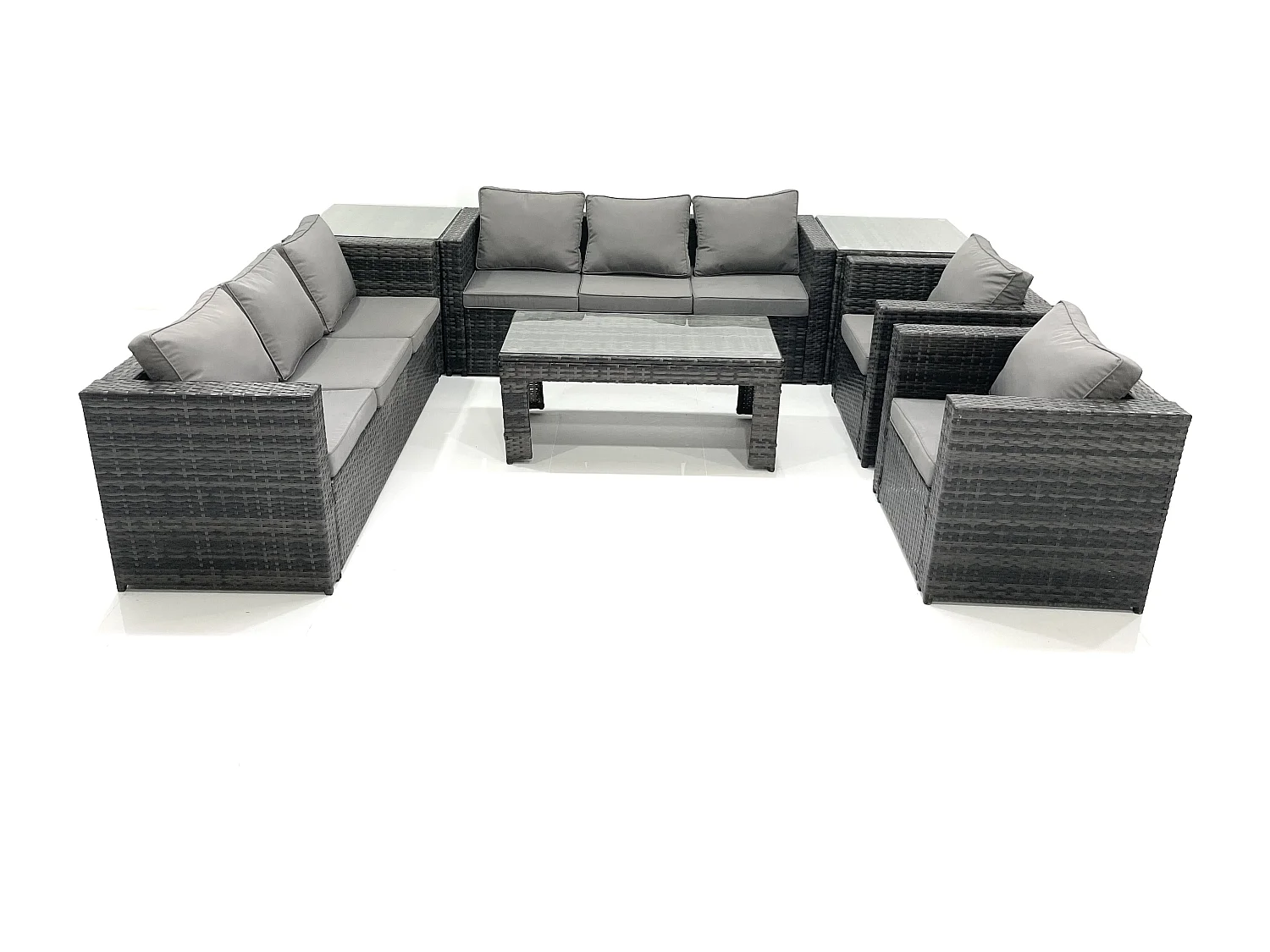 Polyrattan Gartenmöbel set mit Couchtisch Sessel 2 Beistelltischen Dunkelgrau Gemischt