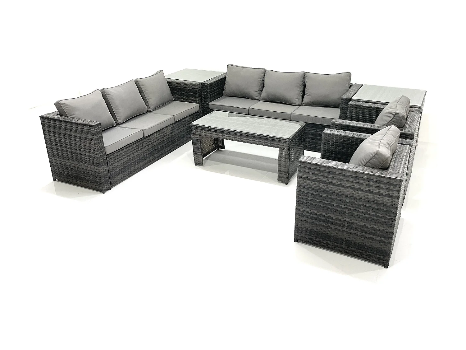 Polyrattan Gartenmöbel set mit Couchtisch Sessel 2 Beistelltischen Dunkelgrau Gemischt