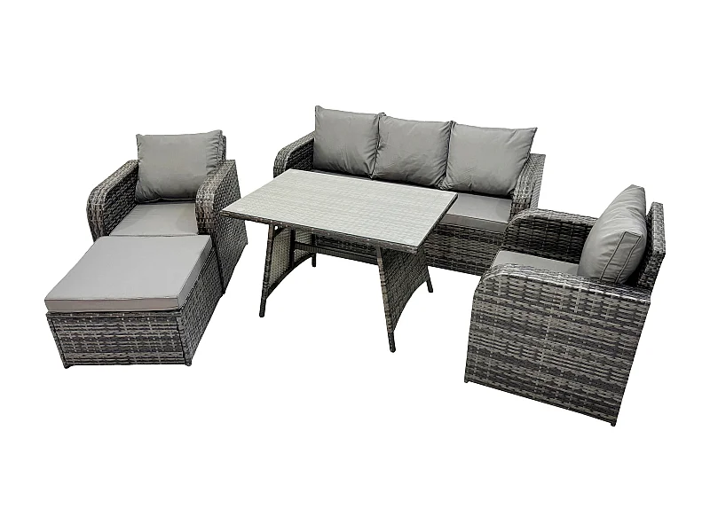 Polyrattan Gartenmöbel Set mit Liegestühle Lounge 3-Sitzer Sofa Rechteckiger Esstisch Fußhocker