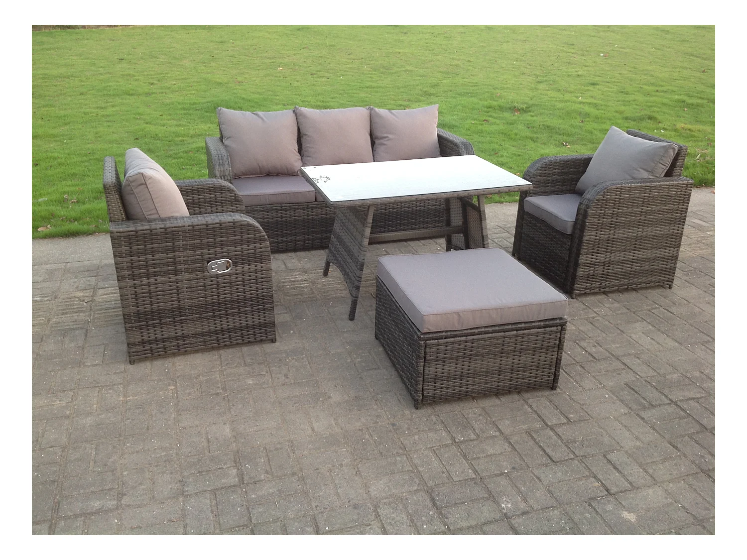 Salon de jardin Fauteuil Canapé Lounge Canapé 3 places Table à manger oblongue rectangulaire Tabouret