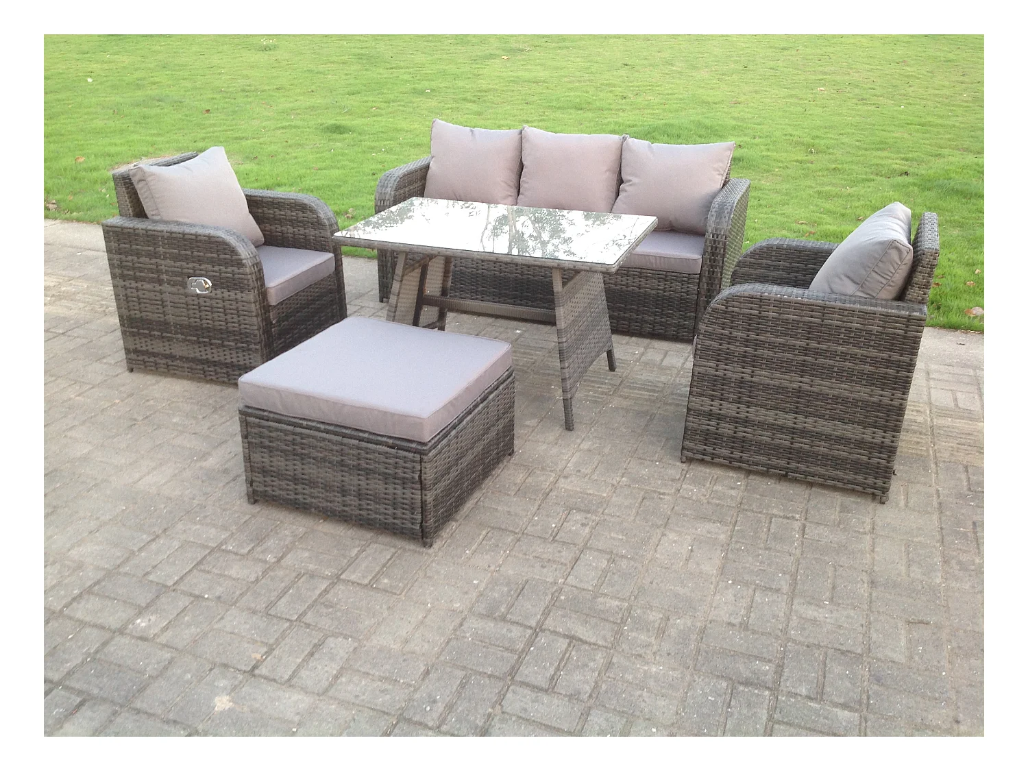 Salon de jardin Fauteuil Canapé Lounge Canapé 3 places Table à manger oblongue rectangulaire Tabouret