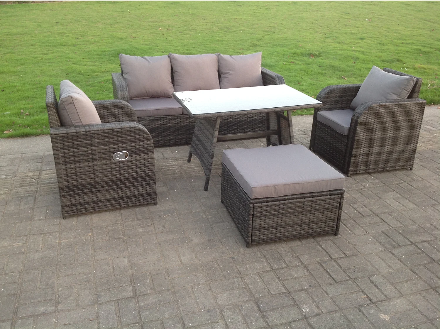 Salon de jardin Fauteuil Canapé Lounge Canapé 3 places Table à manger oblongue rectangulaire Tabouret