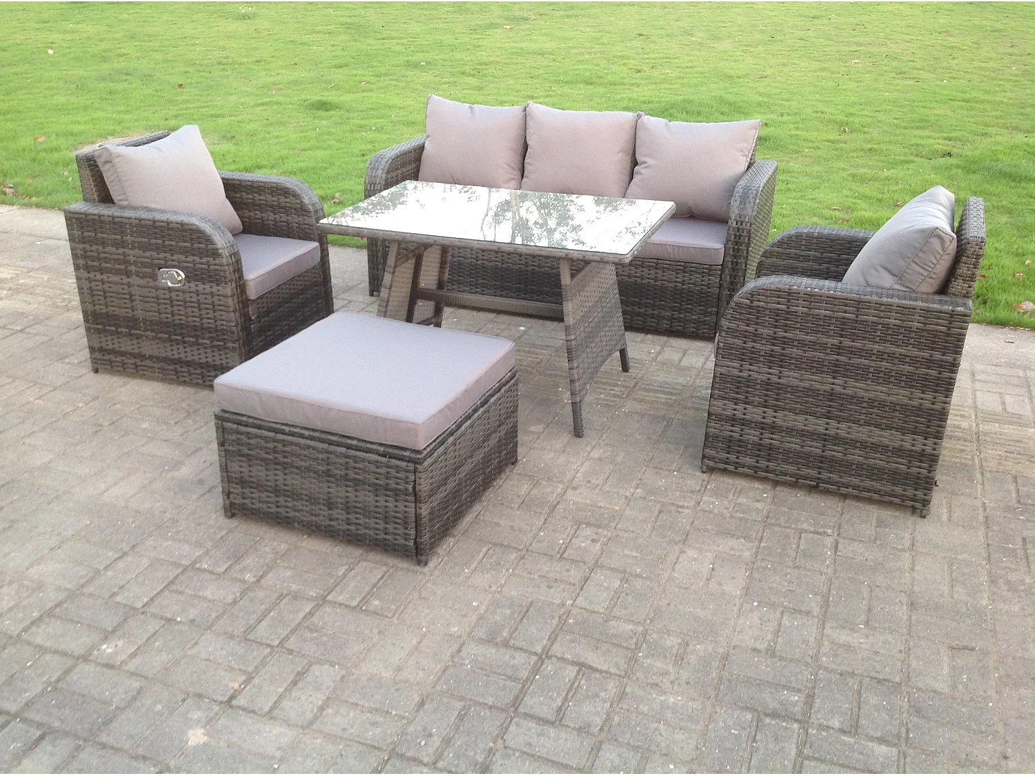 Salon de jardin Fauteuil Canapé Lounge Canapé 3 places Table à manger oblongue rectangulaire Tabouret