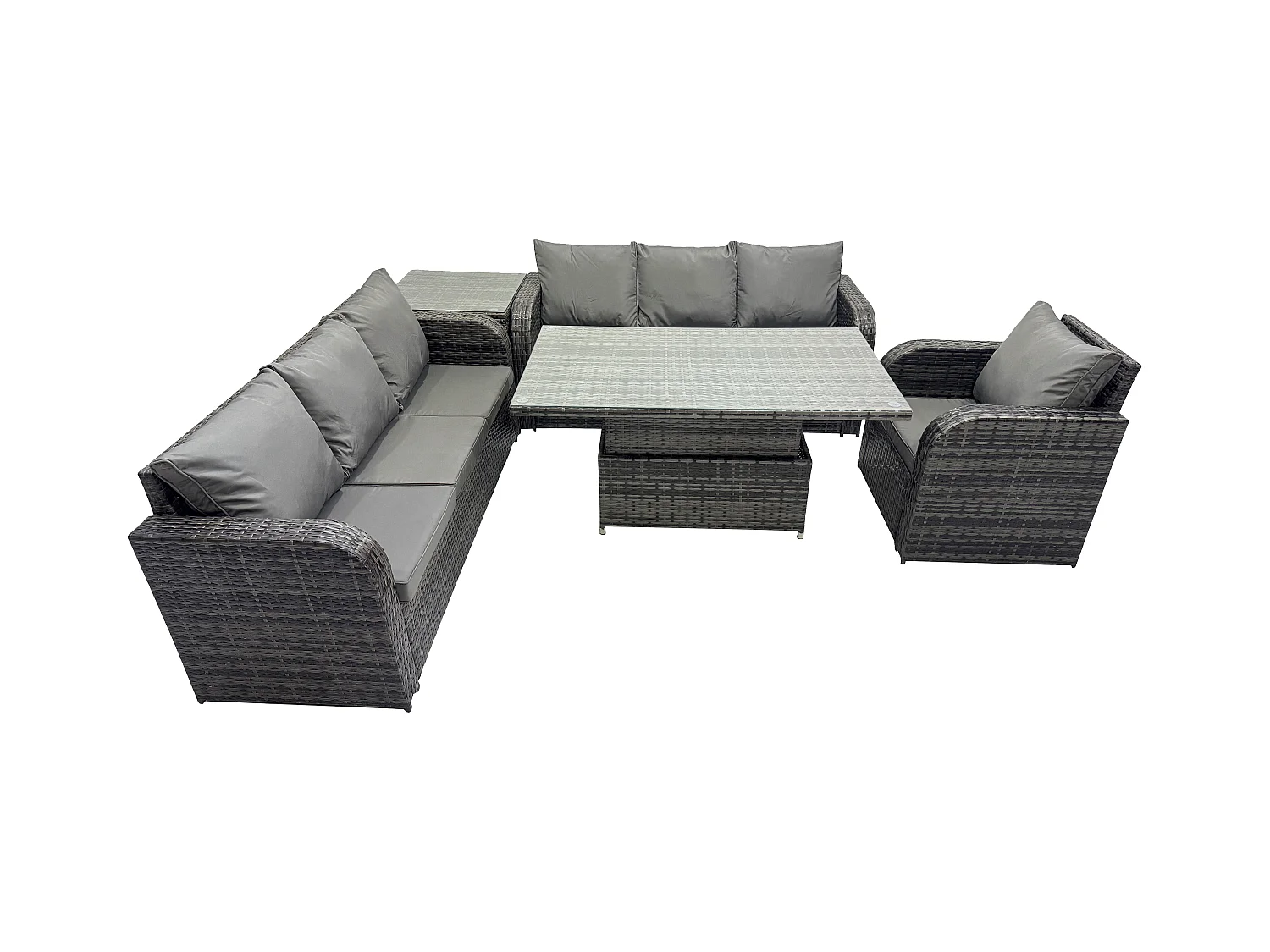 Outdoor Polyrattan Gartenmöbel Sets höhenverstellbarer Tisch Sofa Set mit Liegestühle Beistelltisch Dunkelgrau Gemischt