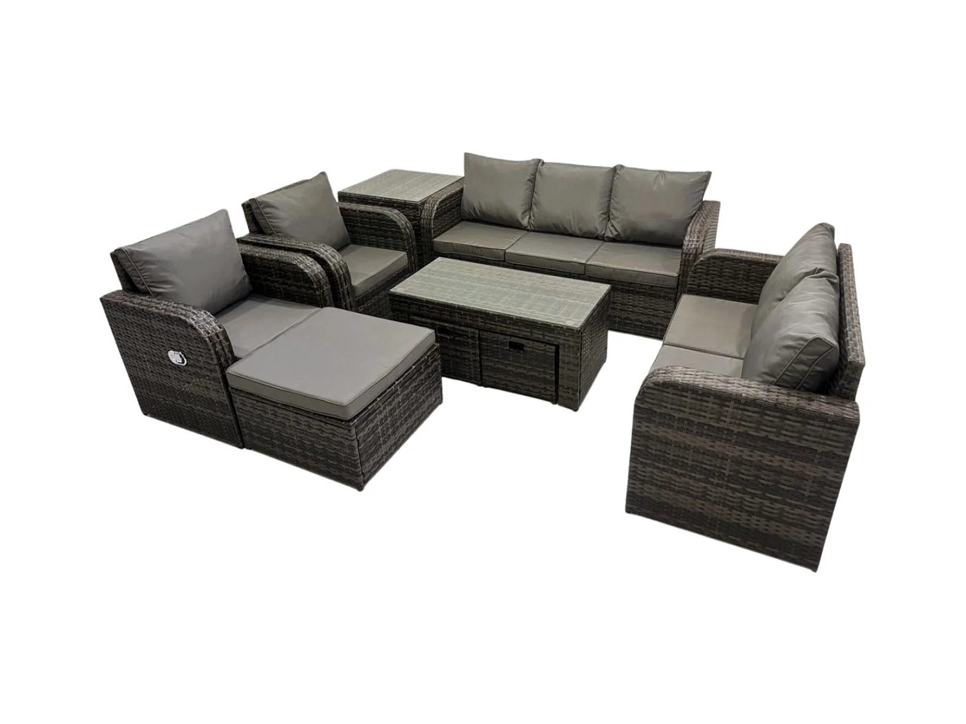 10-Sitzer Polyrattan Gartenmöbelset Rattan Lounge Sofa Set mit Rechteckiger Couchtisch Beistelltisch 3 Hockern Dunkelgrau Gemischt