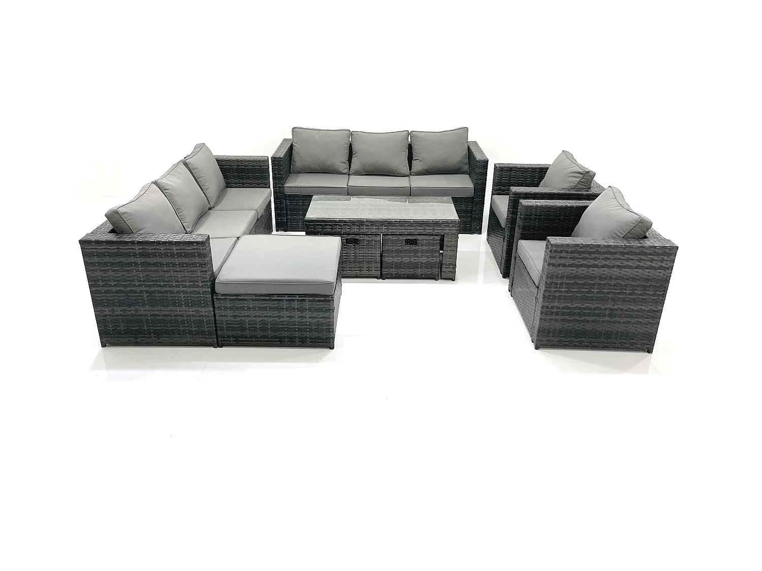 Polyrattan Gartenmöbel set mit Couchtisch Sessel 3 Hockern Dunkelgrau Gemischt