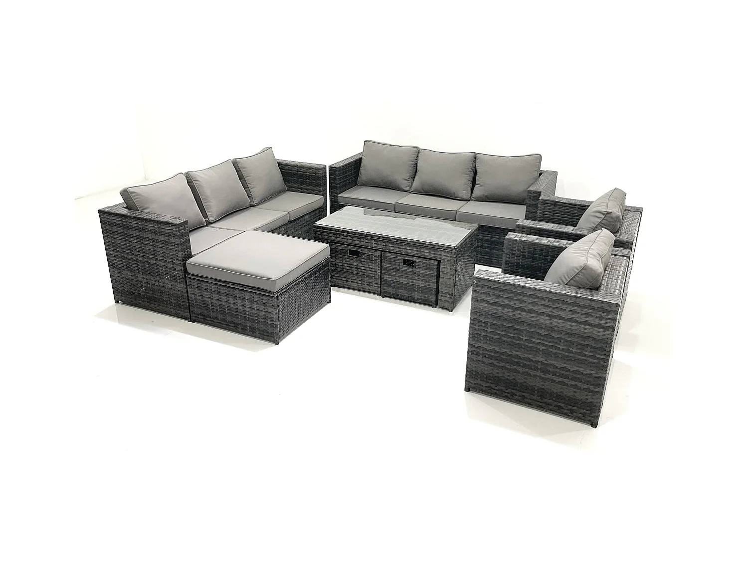 Polyrattan Gartenmöbel set mit Couchtisch Sessel 3 Hockern Dunkelgrau Gemischt