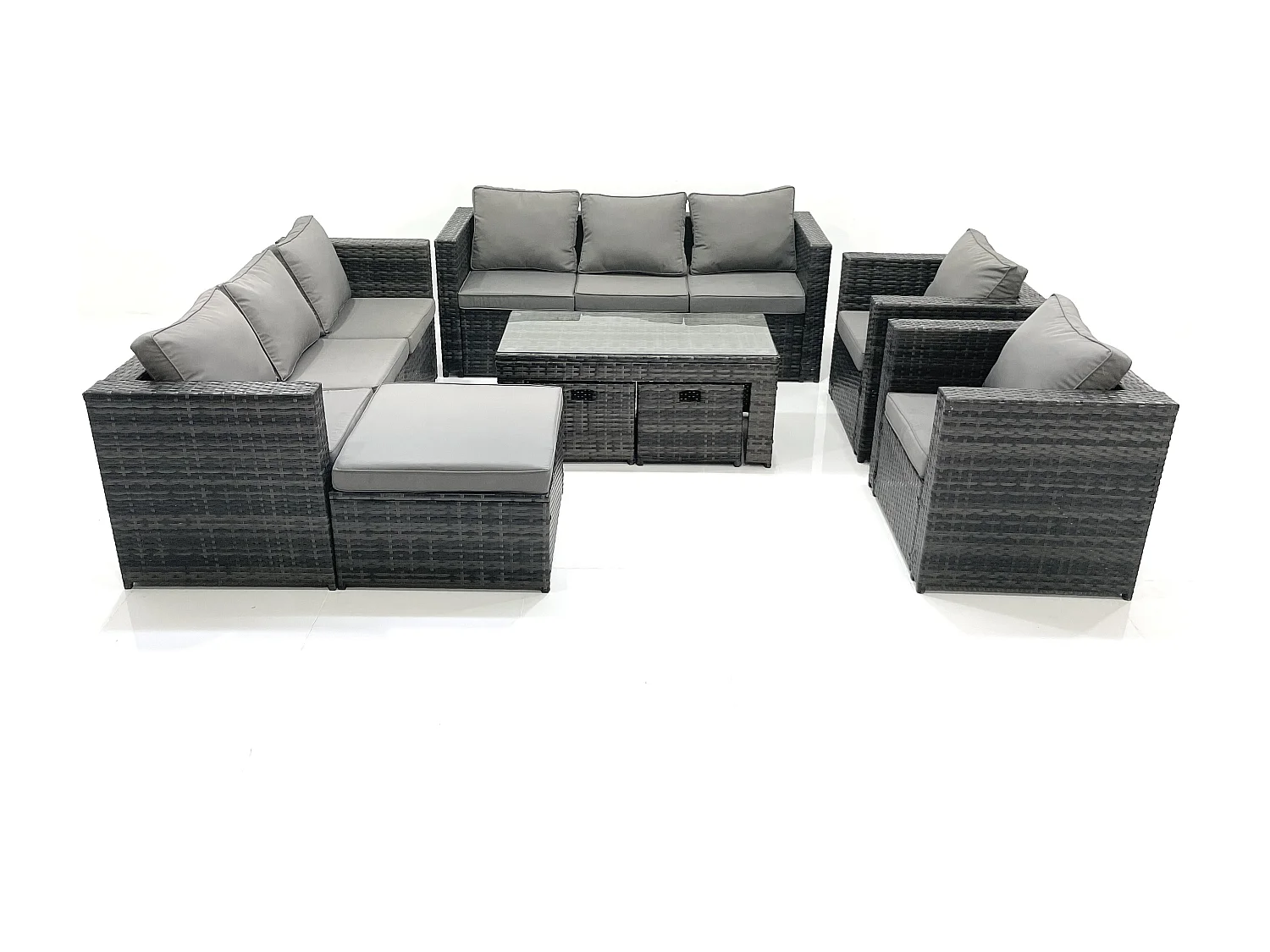 Ensemble de meubles de jardin en polyrotin avec Table basse Fauteuil 3 Tabourets Gris foncé mixte