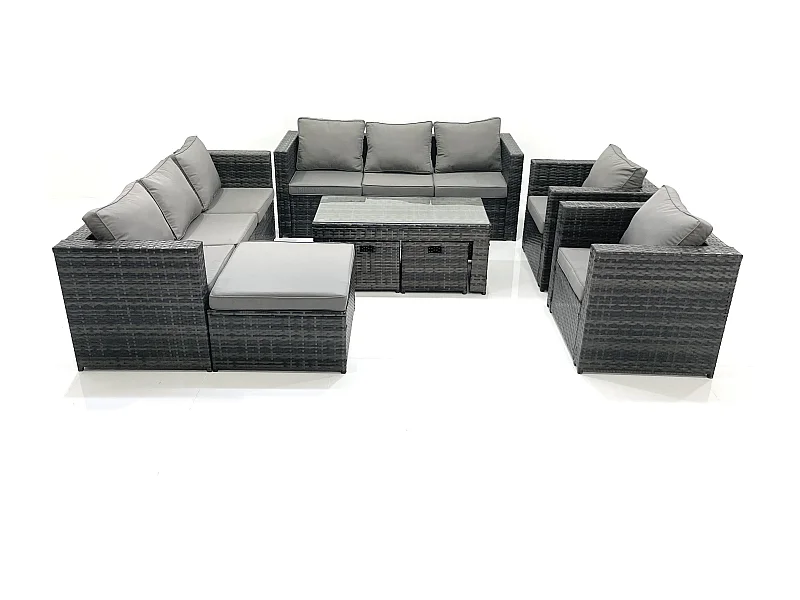 Ensemble de meubles de jardin en polyrotin avec Table basse Fauteuil 3 Tabourets Gris foncé mixte