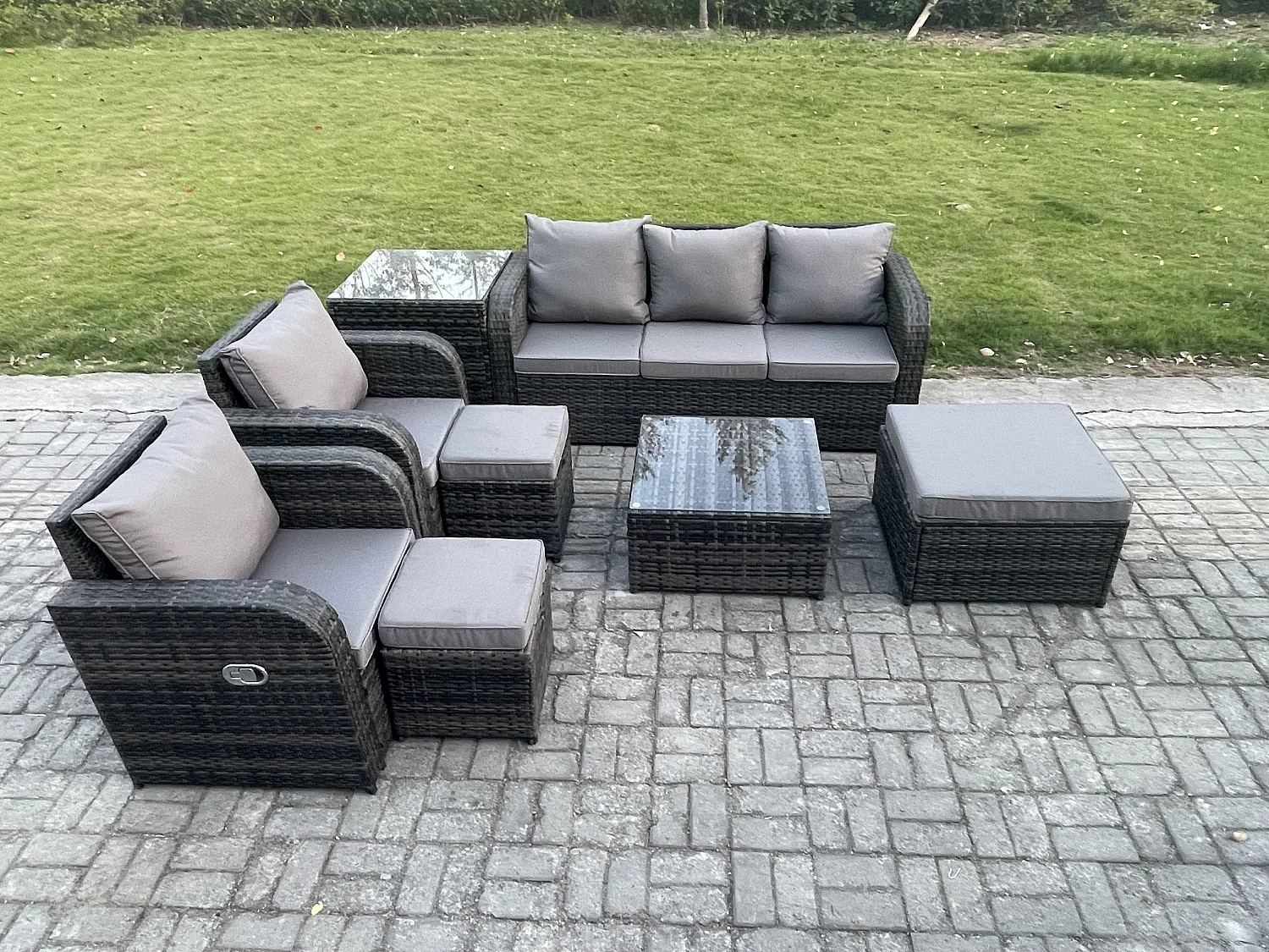 Ensembles de meubles de jardin 8 places Ensemble de canapés en rotin avec Table basse carrée Table d'appoint 3 Tabourets