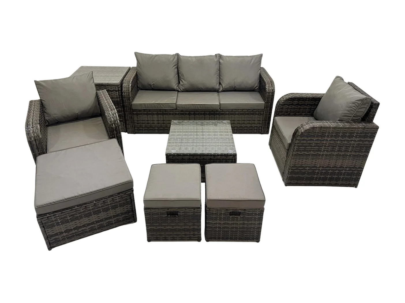 Ensembles de meubles de jardin 8 places Ensemble de canapés en rotin avec Table basse carrée Table d'appoint 3 Tabourets