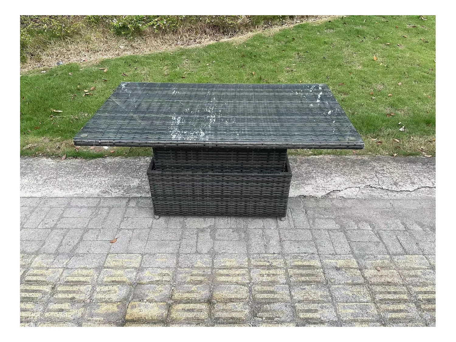 8 places Salon de jardin exterieur Table à manger réglable en hauteur Canapé d'amour Fauteuil avec 2 Tables d'appoint 2 Grand tabourets Gris foncé mixte